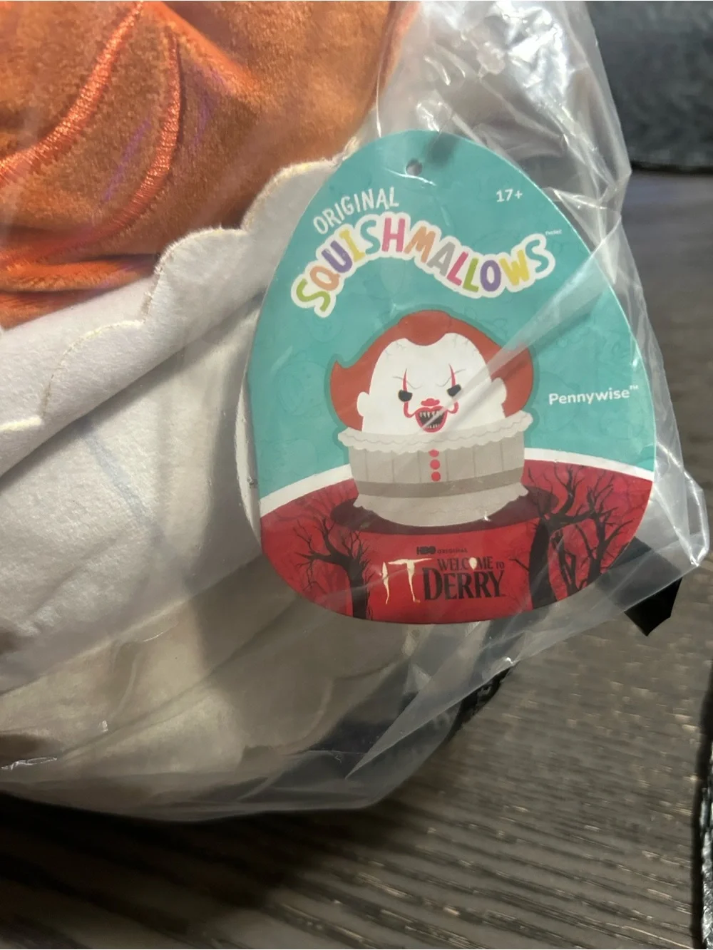 Pennywise Squishmallows White and Orange Clown Plush - Embroidered Horror Face